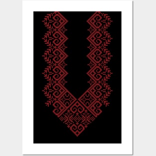 Palestinian Jordanian Traditional Realistic Tatreez Embroidery Art Design #1 - red Posters and Art